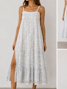Juliet Dunn London Indian cotton Silver sequin Embroidered Boho Midi Dress, 1